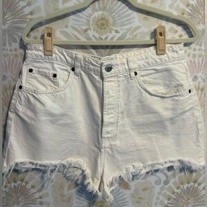 Zara White Denim Raw Hen Cutoff Shorts | Size 12